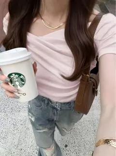 【GRL】ドレープカシュクールトップス ピンク