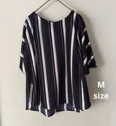 しまむら　ストライプ柄 半袖ブラウス M プルオーバー　ゆったり感のサムネイル
