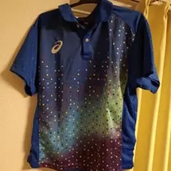 asics 青 ドット柄 ポロシャツ JTA公認