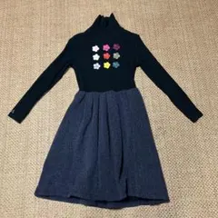 familiar姉妹ブランドf dash花刺繍タートルネックワンピース 150