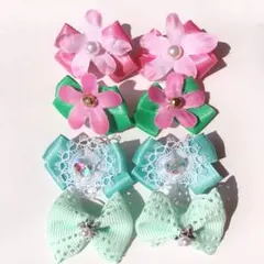 わんちゃん用リボンヘアゴム☆8個4組　桜　10047