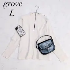 グローブ/リブニット/アイボリー/リブ/Lサイズ/金ボタン/長袖