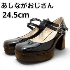 未使用級あしながおじさんエナメル調ラウンドトゥダブルストラップパンプスハイヒールのサムネイル