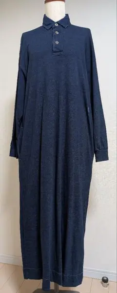 極美品】45R インディゴ染め ポロカットソーワンピース マキシ丈