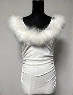 【難あり】an♡ファー付きビジューキャバドレス S ホワイト クリスマス