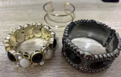 ゴールド ブラック ストーン バングル3点セット