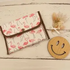 ☆ハンドメイド☆フラミンゴ白 ぺたんこケース 母子手帳ケース お薬手帳ケース