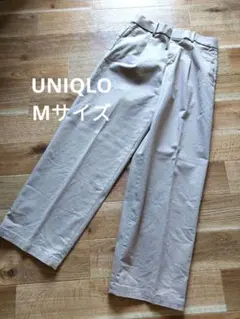 UNIQLO タックワイドパンツ コットン M ベージュ
