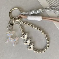 バッグチャーム じゃらじゃらキーホルダー パラコード シルバー 韓国 ハート