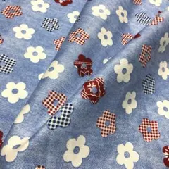 デニムカラー　花柄　プリント生地　オックス生地　北欧　カントリー　ライトブルー