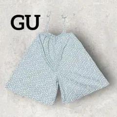 GU キッズ 花柄サロペット ワイドパンツ オーバーオール (130) ブルー系