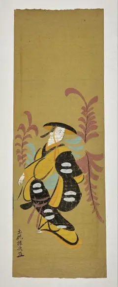 「藤娘」大津絵 土佐権次筆手彩色 上下2枚合わせ1枚｜民画 民俗絵画 江戸時代 藤娘」大津絵 土佐権次筆手彩色 上下2枚合わせ1枚｜民画 民俗絵画 江戸