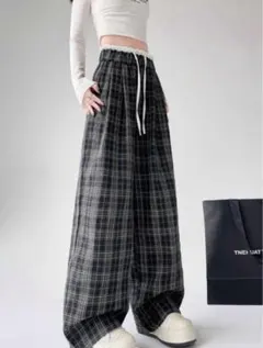 チェックワイドパンツ
