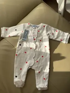 Jacadi スカラップロンパース ホワイト/レッドドット