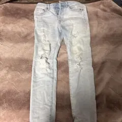 スキニーデニム 29/30 ライトブルー ダメージ加工