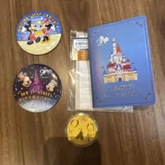香港ディズニー20周年メダル　マジックパスポート英語版　缶バッジセット
