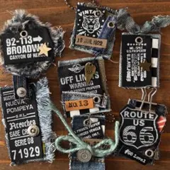 デザインタグ　男前タグセット　革タグレザータグ　デニムリメイク