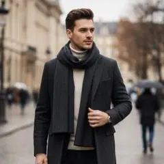 マフラー　黒　メンズ　カシミヤ混　おしゃれ　紳士　男性　シンプル　プレゼント