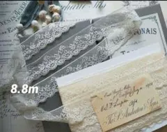 M428ー2紅茶染めアンティーク風花柄レース8.8ｍ*幅25ｍｍ生成り色止め済