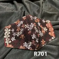 【ハンドメイド】R701光沢花柄レースマスク　ボルドー