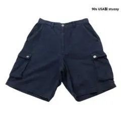 90s USA製 紺タグ OLD stussy カーゴショートパンツ 紺 W30