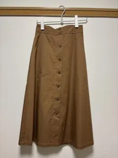 any sis ブラウン フレアスカート 前面ボタン サスペンダー付き