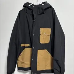 OP ナイロンジャケット ブラック×ベージュ フード付き