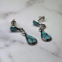 ズニ族★ターコイズ★シルバー925★インレイ★ドロップピアス
