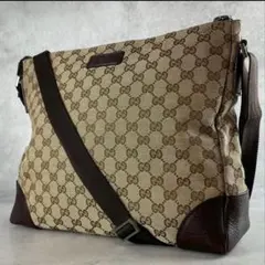 GUCCI ショルダーバッグ キャンバス レザー GG柄