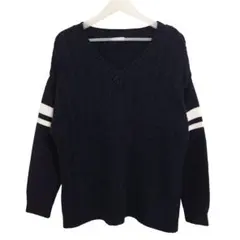 GU ネイビー Vネック ケーブル編みセーター ジーユー