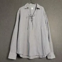 GAP｜爽やかストライプ柄 レースアップ長袖シャツ Lサイズ ギャップ