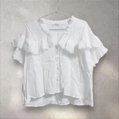 ZARA コットンレースフリルブラウス/シャツ M ホワイト ザラ