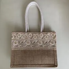 インド刺繍リボン　ジュートバッグ　A5 両面アレンジ　一点のみ