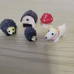 ミニチュア置物セット ハリネズミ 犬 きのこ 家 インテリア雑貨