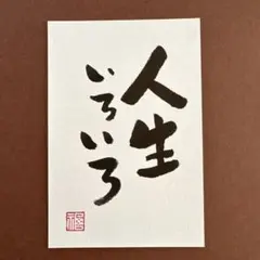 筆文字アート　人生いろいろ　メッセージカード　手書き　書道作品