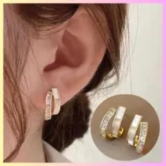 ホワイト ライン ジルコニア ゴールド ピアス ストーン サージカルステンレス