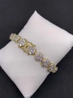 ゴールド フラワーデザイン 輝き抜群！ボタン CZ ジルコニア テニスチェーン ゴールド フラワーデザイン 輝き抜群！ボタン CZ ジルコニア テニス