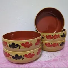 梅の花　和柄サラダボウル　お菓子鉢　昭和レトロ　小鉢　古風和風　赤い花　黒い花