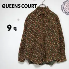 クィーンズコート　ペイズリー柄 長袖シャツ　コーデュロイ　M　コットン　オリーブ