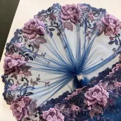 ダークパープルとオーキッドカラーの花刺繍チュールレース　1m　N-621