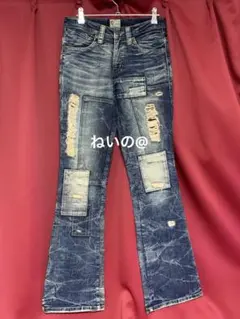 ミニマル パッチワーク ブーツカット フレア デニム スタッズ 32