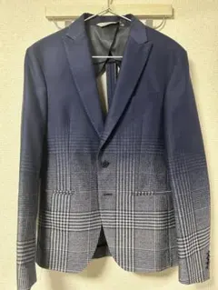 ZARA テーラードジャケット　ネイビー　グレー　チェック　グラデーション