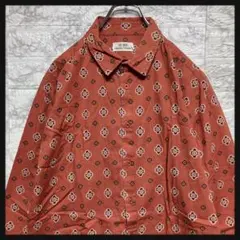 くすみカラー☆ヴィンテージ　長袖シャツ　総柄　小紋柄　ゆったり袖　派手　L