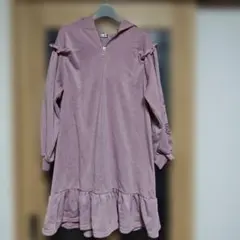 大きいサイズマイメロディ裏起毛フード付きピンクパーカー チュニックフリル裾訳あり