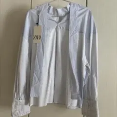 美品　ZARA ストライプ オープンバック長袖シャツ M