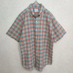 美品　coen コーエン　綿麻　チェックシャツ L クマ刺繍