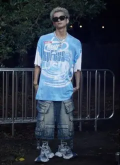 DIESEL ディーゼル T-WASH-D2 グラフィック Tシャツ 青 S