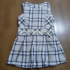 エニファム　ベージュ系チェック ノースリーブ ワンピース　100