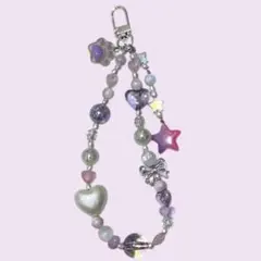 【SALE‼️】ビーズストラップ　purple① ハンドメイド