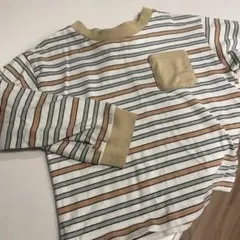 ストライプ 長袖カットソー ポケット付き